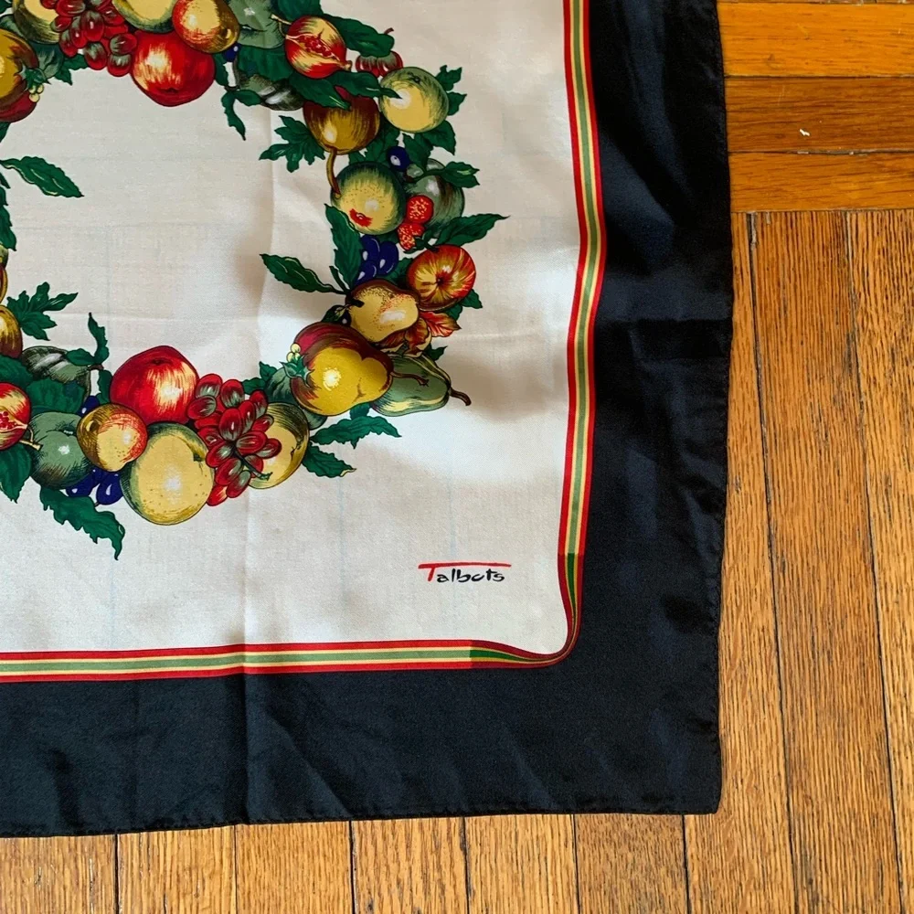 Vintage Talbots Christmas Garland 100% Silk Scarf 36x36 Made in Japan Handrolled
